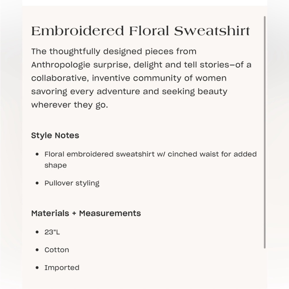 Anthropologie Floral Embroidered Sweatshirt Top Black Pink Flowers XS - Picture 4 of 12